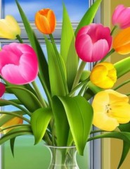 картинка тюльпаны в вазочке - , для мобильного телефона