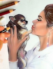 картинка девушка с собачкой, рисунок - , для мобильного телефона