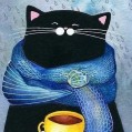черный кот в синем шарфике