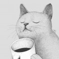 котик с чашкой. рисунок