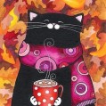 черный кот в розовом шарфике