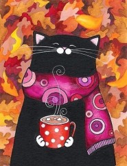 картинка черный кот в розовом шарфике - , для мобильного телефона